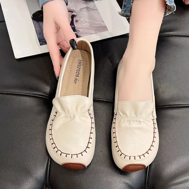 2023 New Women Leather Flat Shoes Retro Ladies Leather Loafers Soft Sole Comfortable Female Casual Flats Mom Oxford Footwear