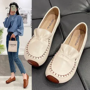 2023 New Women Leather Flat Shoes Retro Ladies Leather Loafers Soft Sole Comfortable Female Casual Flats Mom Oxford Footwear
