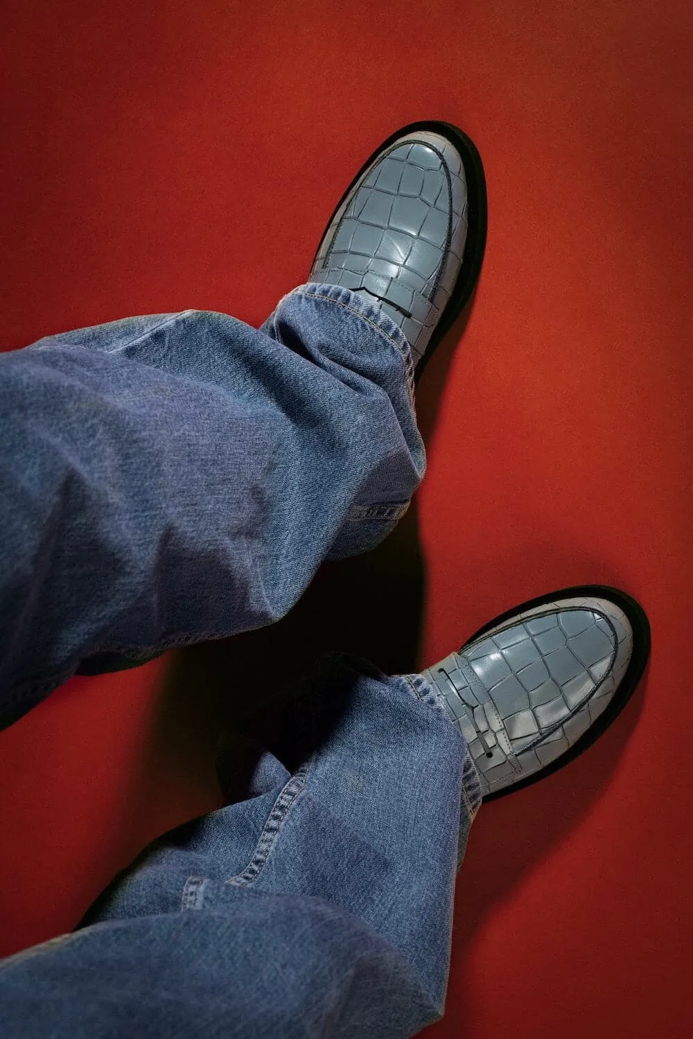 CULT MIA X GVASALIA CROC-EFFECT LEATHER LOAFERS