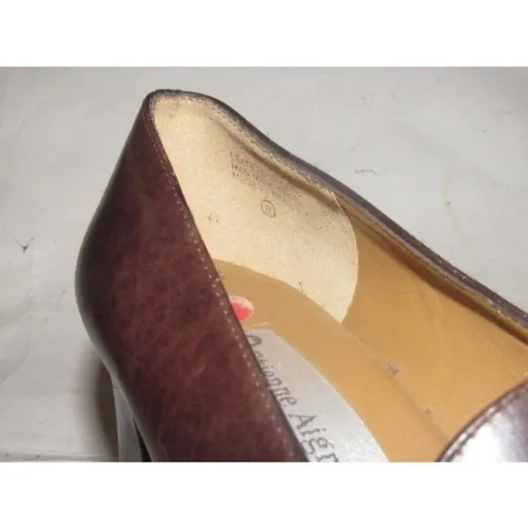 Etienne Aigner Brown Leather 2.5" square heel loafer with a tassel and gold horse-bit accent
