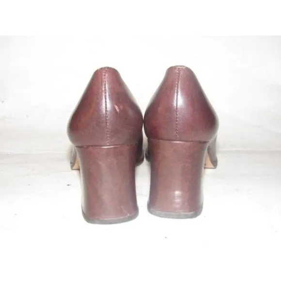 Etienne Aigner Brown Leather 2.5" square heel loafer with a tassel and gold horse-bit accent
