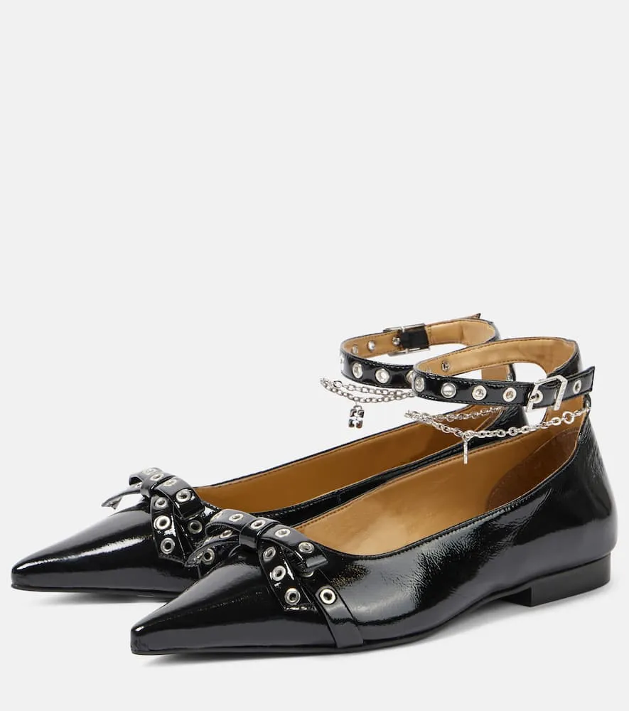 Ganni Eyelets Jewel faux leather ballet flats