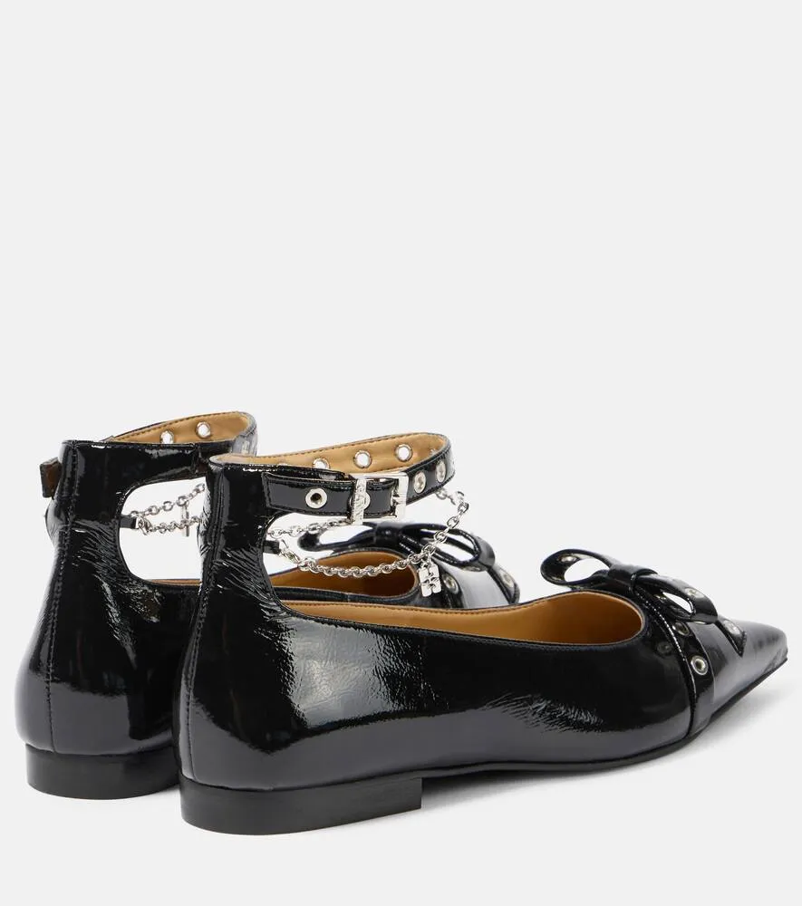 Ganni Eyelets Jewel faux leather ballet flats