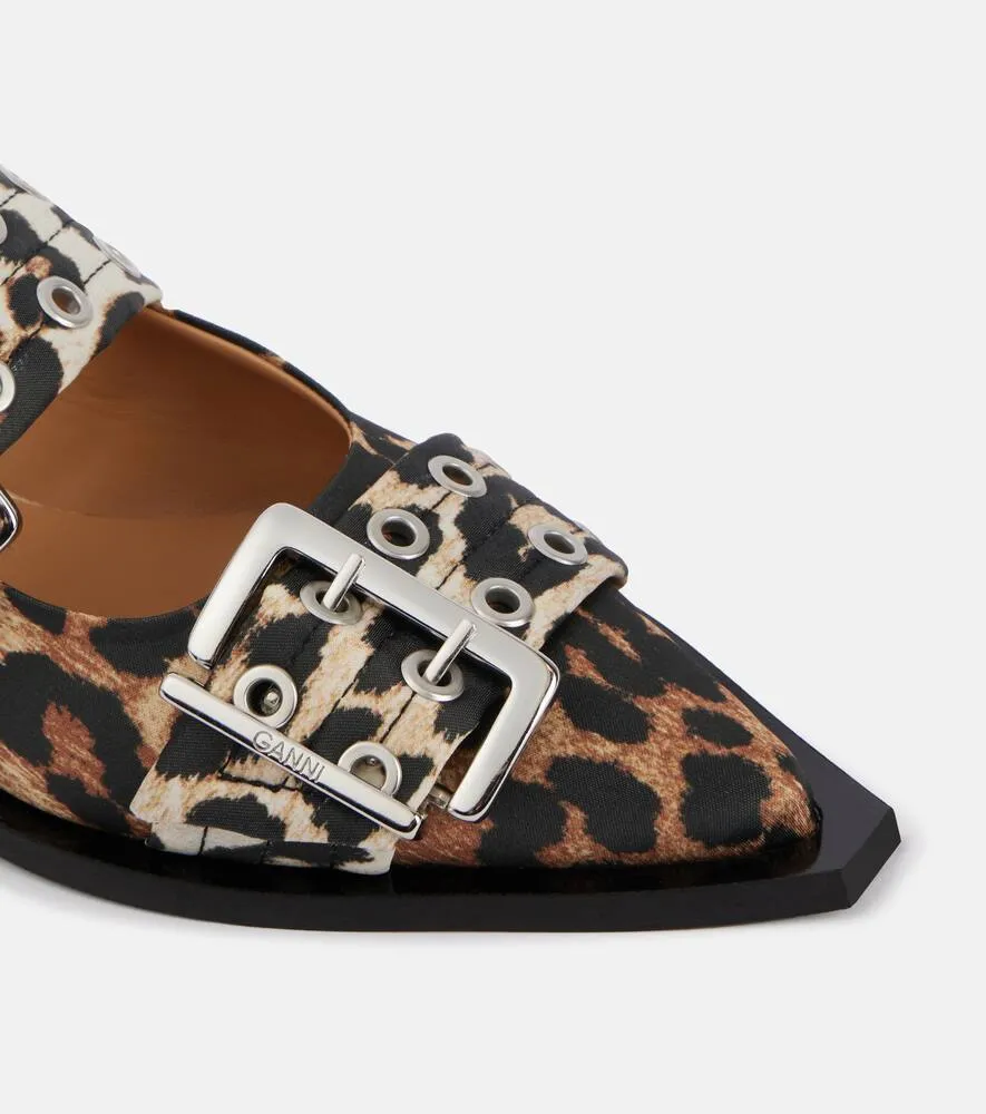 Ganni Leopard-print satin slingback flats