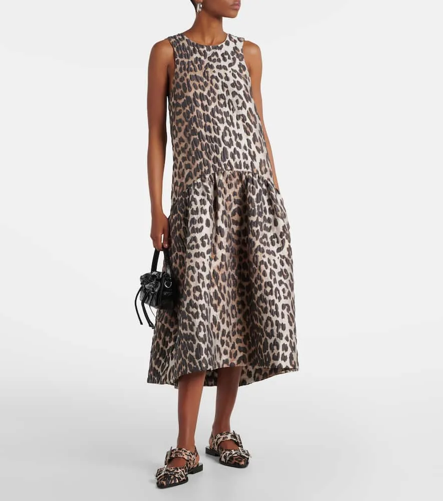 Ganni Leopard-print satin slingback flats