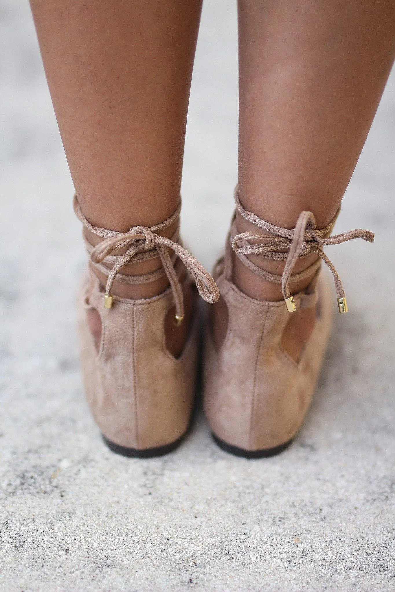 Natural Lace Up Ballet Flats