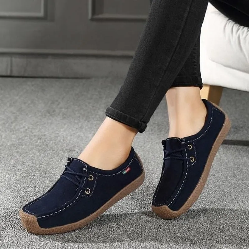 Scarlet Leather Flat Shoes