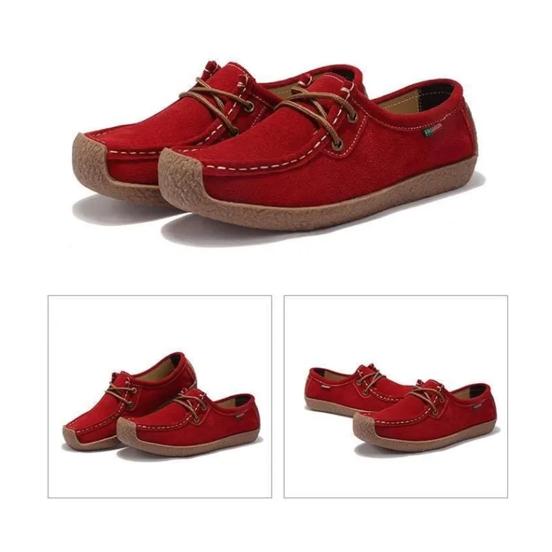 Scarlet Leather Flat Shoes