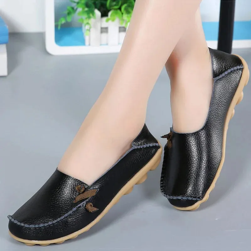 Women Leather Flats Shoes